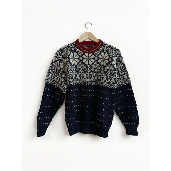 Alps New England Women Wool Sweater Size Medium Nordic Blue‎ Vintage Fair Isle - Picture 1 of 5